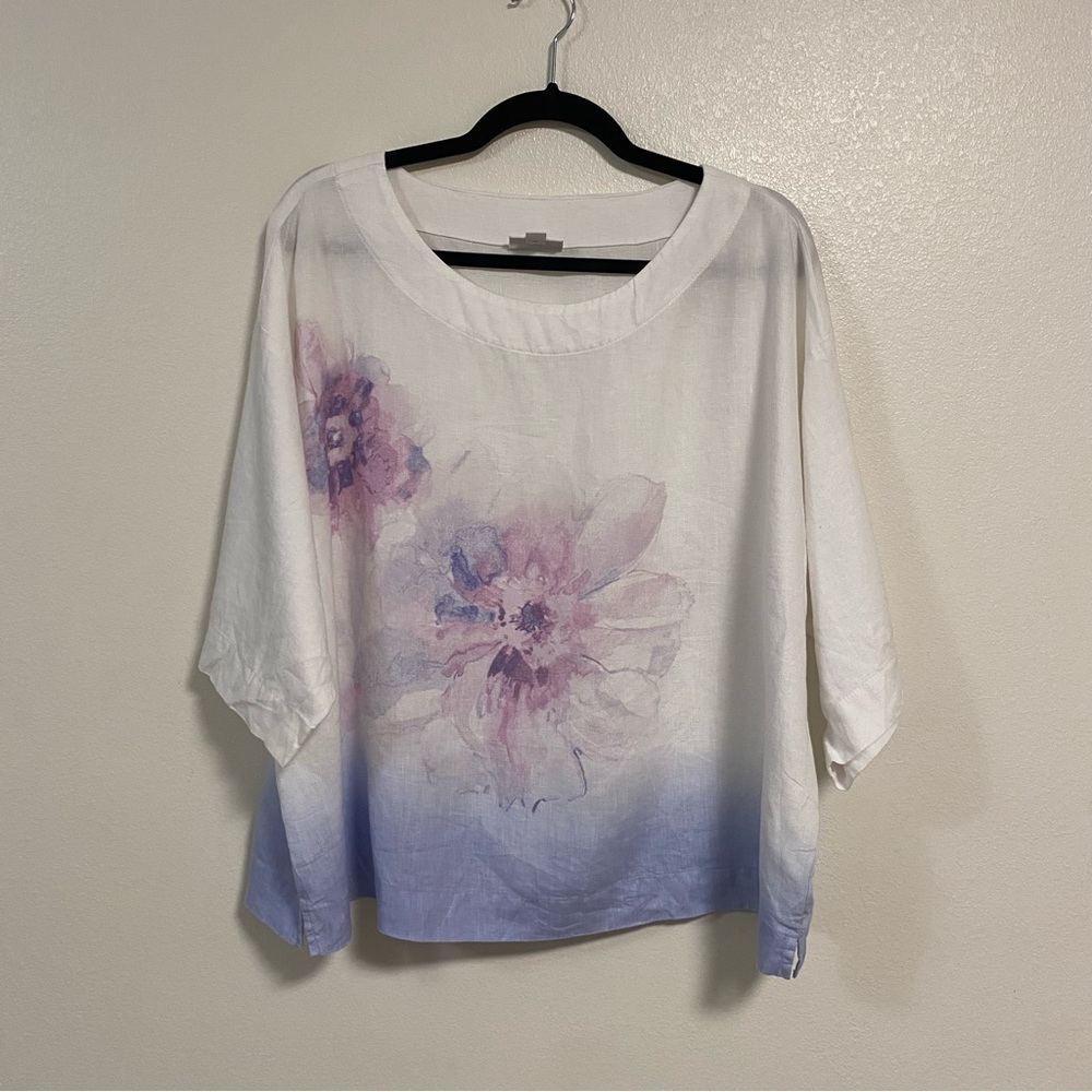 PureJill Linen Kimono style Watercolor floral print Top Size Small